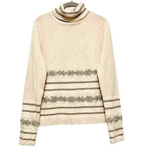Vintage B Moss Sweater Womens Large Cream Lambswool Angora Fair Isle Turtleneck